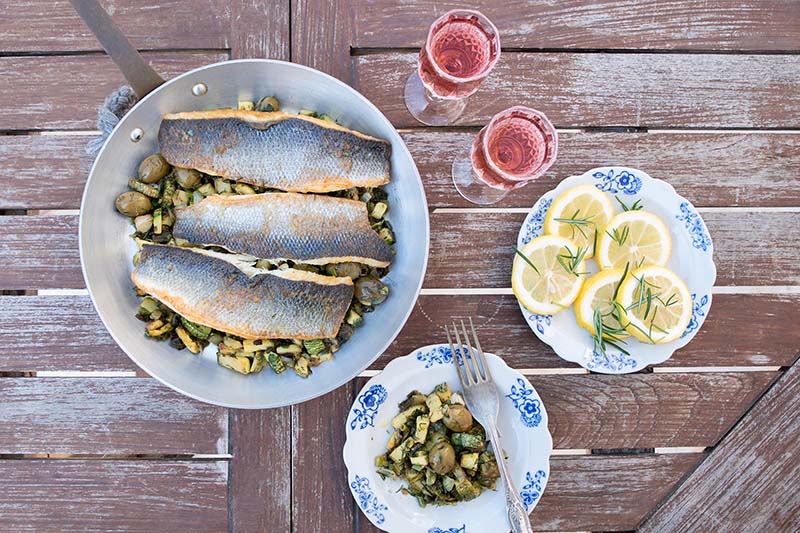 Sea-bass with zucchini and olives
 - Katerina's Kouzina